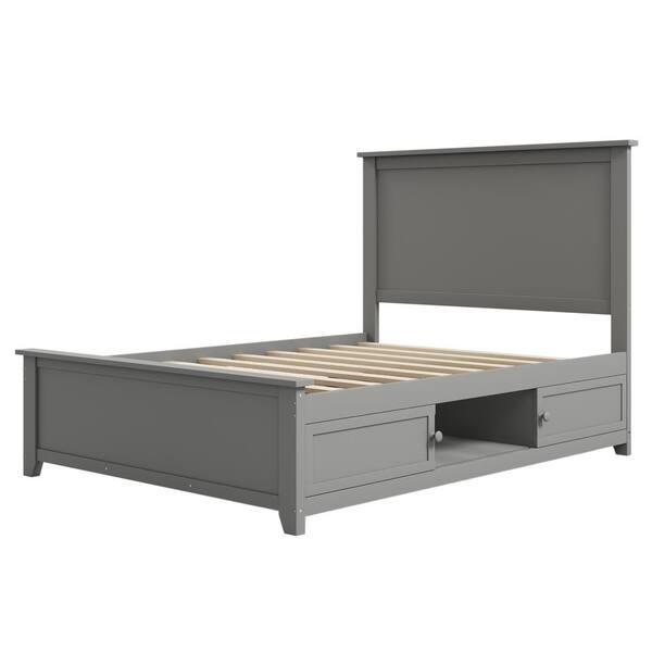 ANBAZAR Gray Full Size Platform Bed with Two Drawers, Solid Wood 
