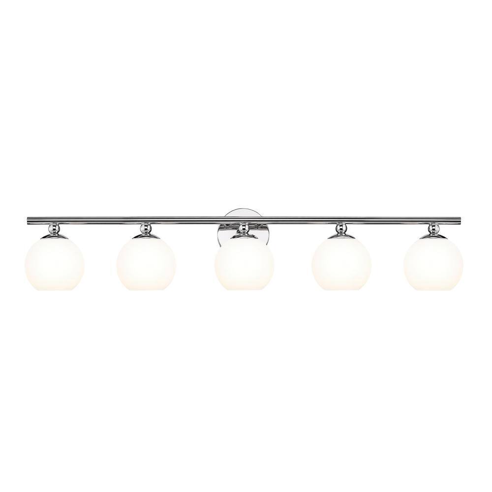 Neoma 38.25 in. 5-Light Chrome Vanity Light with Opal Etched Glass Shade wi