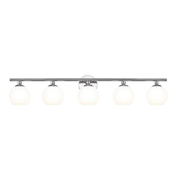 Unbranded Neoma 38.25 in. 5-Light Chrome Vanity Light with Opal Etched Glass Shade with No Bulbs Included