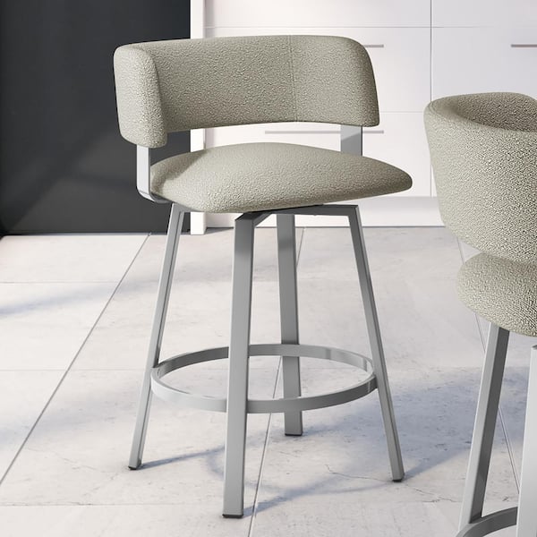 Amisco Stinson 26 in. Light Beige & Grey boucle polyester/Metallic Grey Metal Counter Stool