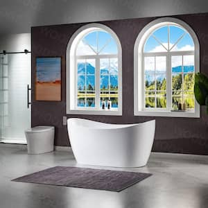 59 in. L x 28.75 in. W Acrylic FlatBottom Double Slipper Soaking Bathtub in White with Brushed Nickel Overflow and Drain