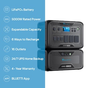 5000-Watt Continuous/10000-Watt Peak Output Push Button Start Solar Battery Generator w/3072Wh LiFePO4 External Battery