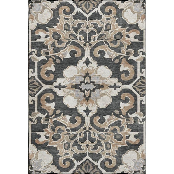 Mayfield Premium Machine Washable Abstract AMF1947 Charcoal 10 ft. x 14 ft. Area Rug