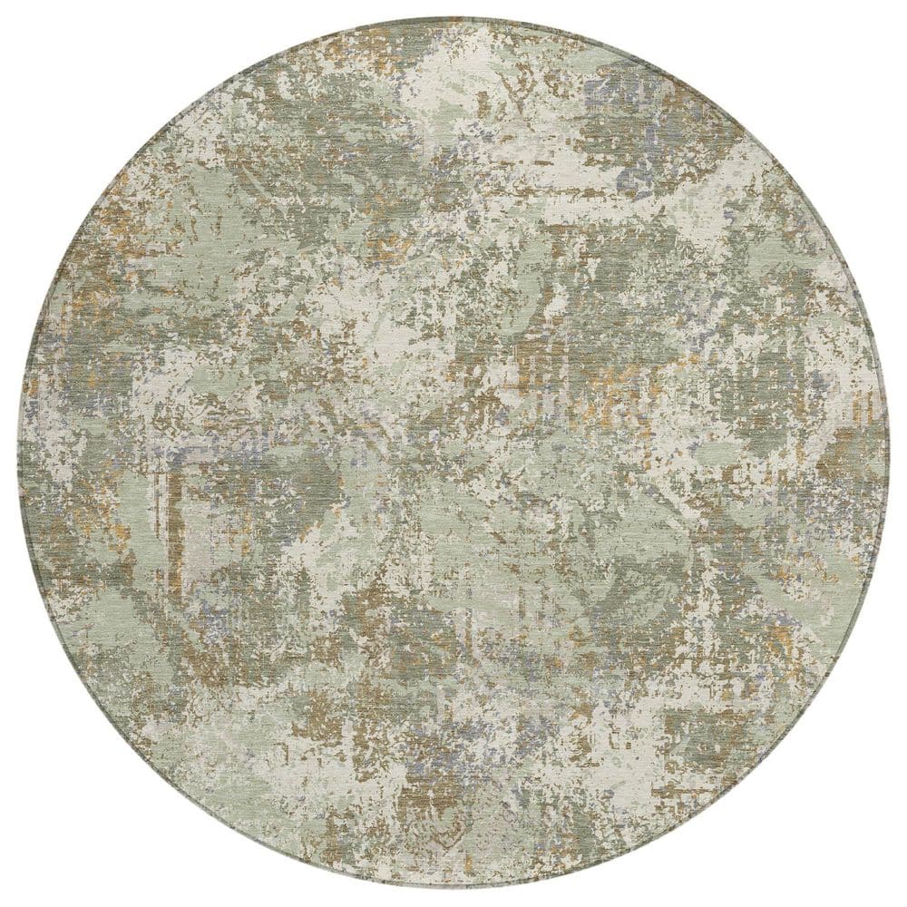 Chantille Machine Washable Indoor/Outdoor Abstract ACN2779 Celery 8 ft. x 8 ft. Round Rug price history on PriceWatchPro