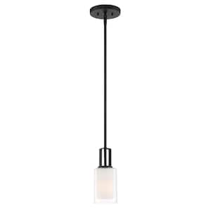 Parsons Studio 1-Light Sand Black Mini- Pendant with Clear and Etched White Glass Shade
