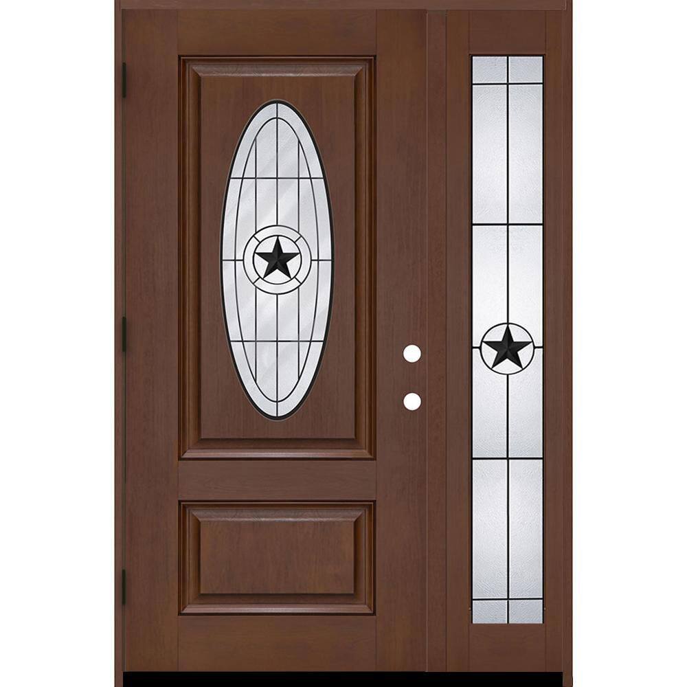 Regency 51 in. x 80 in. 3/4L Oval Alamo Glass RHOS Chstnut Mahogany Fiberglass Prehung Front Door w/12in-Full SL 4-9/16 price history on PriceWatchPro