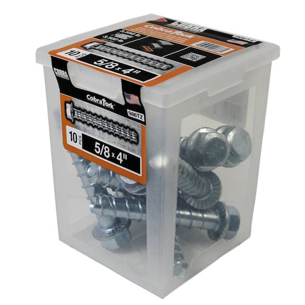 Cobra Tork 5/8 in. x 4 in. Zinc Plated Concrete Screw Anchors (10-Pack)
