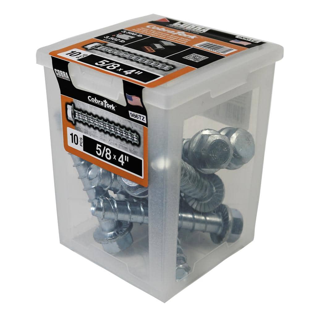 Cobra Tork 5/8 in. x 4 in. Zinc Plated Concrete Screw Anchors (10-Pack)