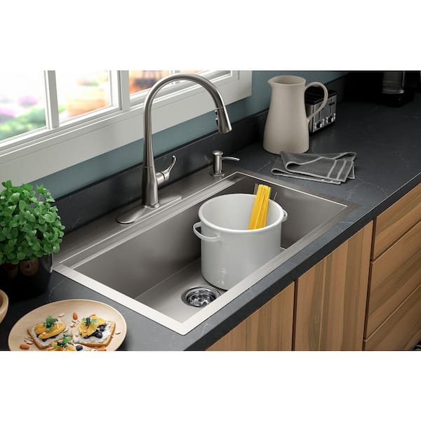 Lyric 33 in. Stainless Steel 18-Gauge Drop in/Undermount Workstation Single Bowl Kitchen Sink with Accessories