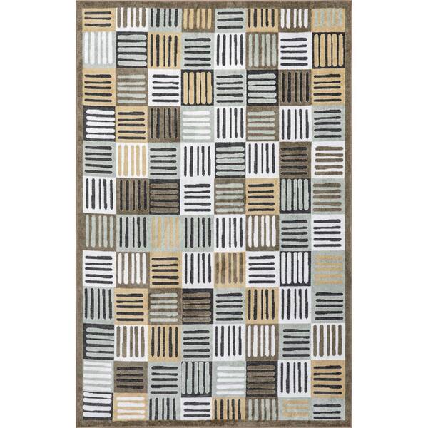 nuLOOM Mavis Striped Squares Machine Washable Area Rug Beige 7' 3" ft. x 9' ft. Area Rug