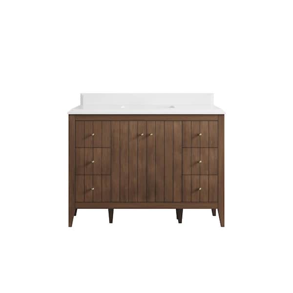 Willow Collections Atlanta Teak 48 in. W x 22 in. D x 36 in. H Single Sink Bath Vanity in Dark Natural with 1.5 in. White qt. Top