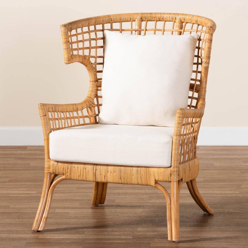 Handcrafted White Rattan Accent Chair with Swoop Arms