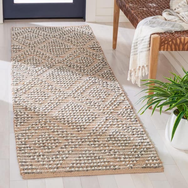 Natura 2 ft. x 8 ft. Natural/Gray Diamond Striped Runner Rug