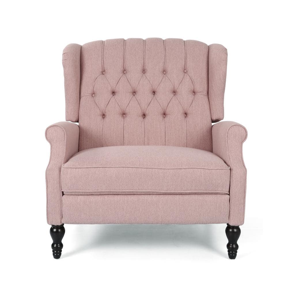 Elegant Oversized Pink Fabric Wingback Recliner Chair
