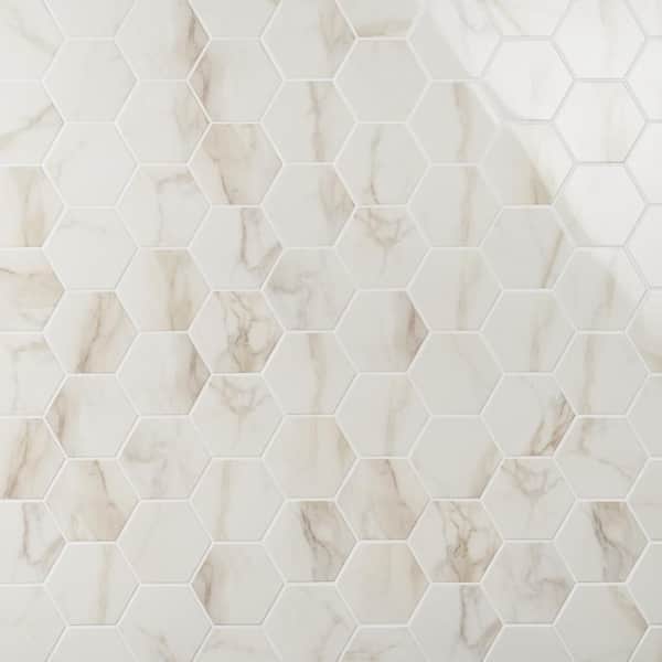 Ivy Hill Tile Santorini Calacatta White 5.9 in. x 6.69 in. Polished Porcelain Floor and Wall Tile (6.13 sq. ft./Case)