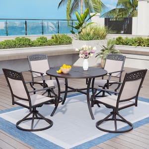 5-Piece Metal Outdoor Dining Set with Aluminum Sling Swivel Rockers and Round Table