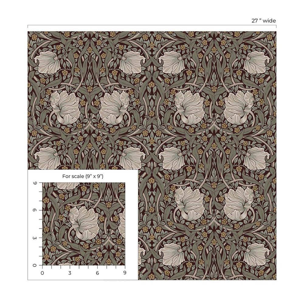 Auburn & Eucalyptus Floral Peel and Stick Wallpaper