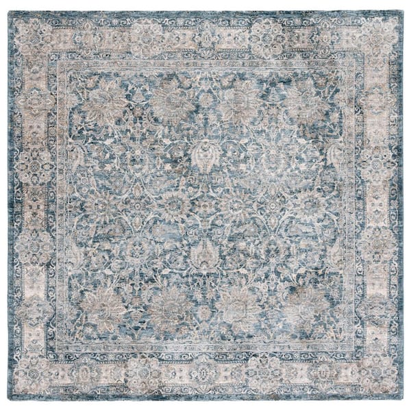 Valencia 6 ft. x 6 ft. Blue/Beige Distressed Border Square Area Rug