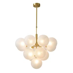 13-Light Brass Modern Cluster Bubble Chandelier with Ribbed Glass(No Bulbs Included)