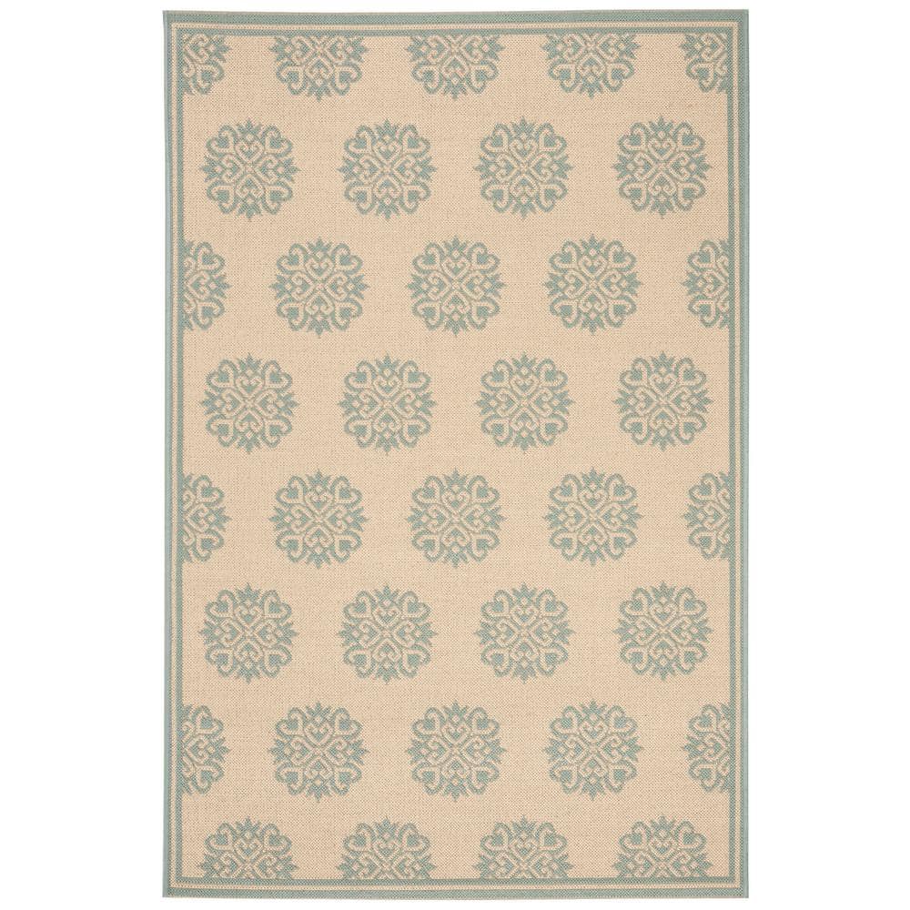 Cream and Aqua Tufted Reversible Rectangular Area Rug 4' x 6'