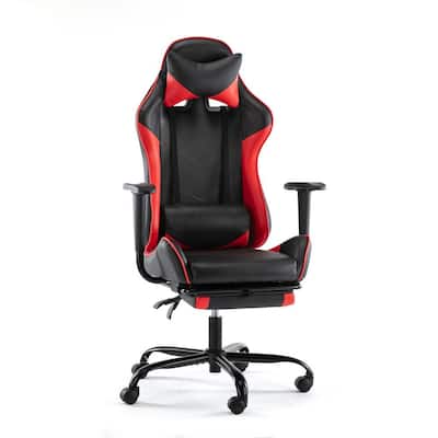 27.17 in. Black and Red Upholstery Racing Game Chair with Adjustable Height