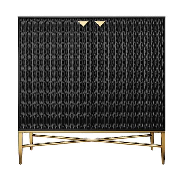 sumyeg Black 32.87 in. H Modern 2 Door Accent Storage Cabinet with Adjustable Shelf