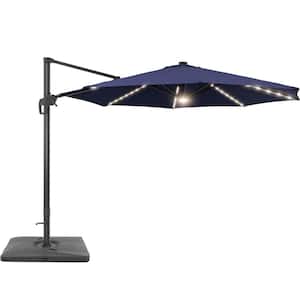 11 ft led round offset patio umbrella 11 ft. Round Solar LED Aluminum 360-Degree Rotation Cantilever Offset Outdoor Patio Umbrella with a Base in Sand