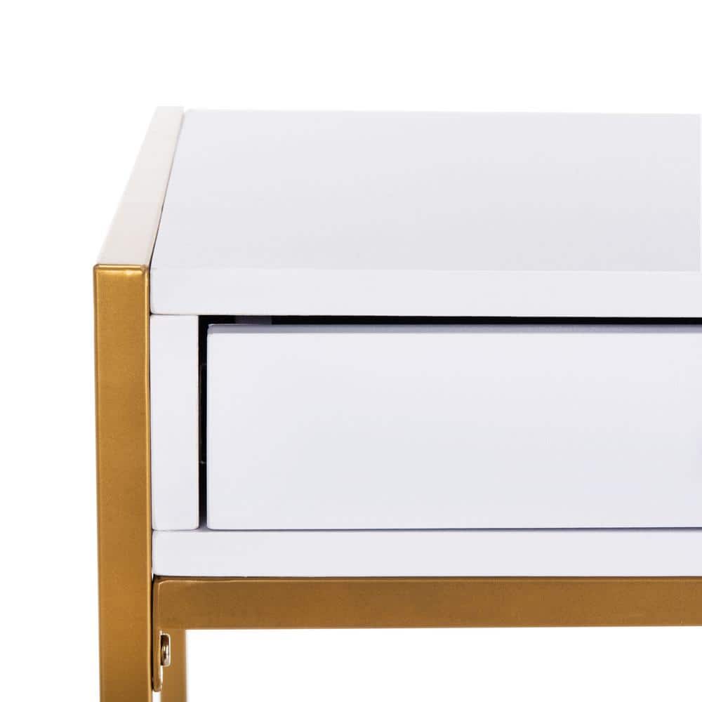 Elodie White and Gold Wood Home Office Desk with Drawer