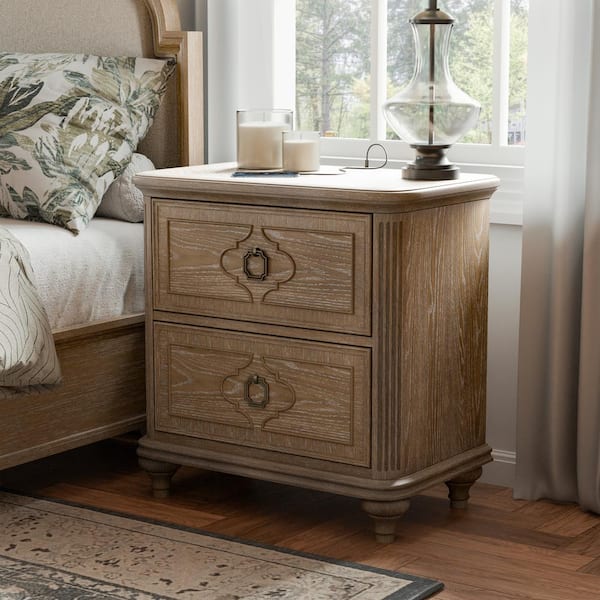 Furniture of America Brightwell Rustic Oak 2-Drawer 29 in. W Nightstand With USB C Power Ports