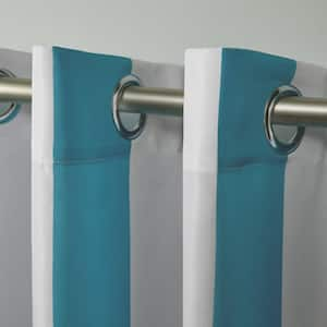 Canopy Stripe Teal / White Stripe Light Filtering Grommet Top Indoor/Outdoor Curtain, 54 in. W x 84 in. L (Set of 2)