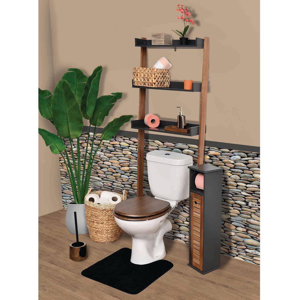 Gray Wood Over-the-Toilet Ladder Shelf with Storage Trays