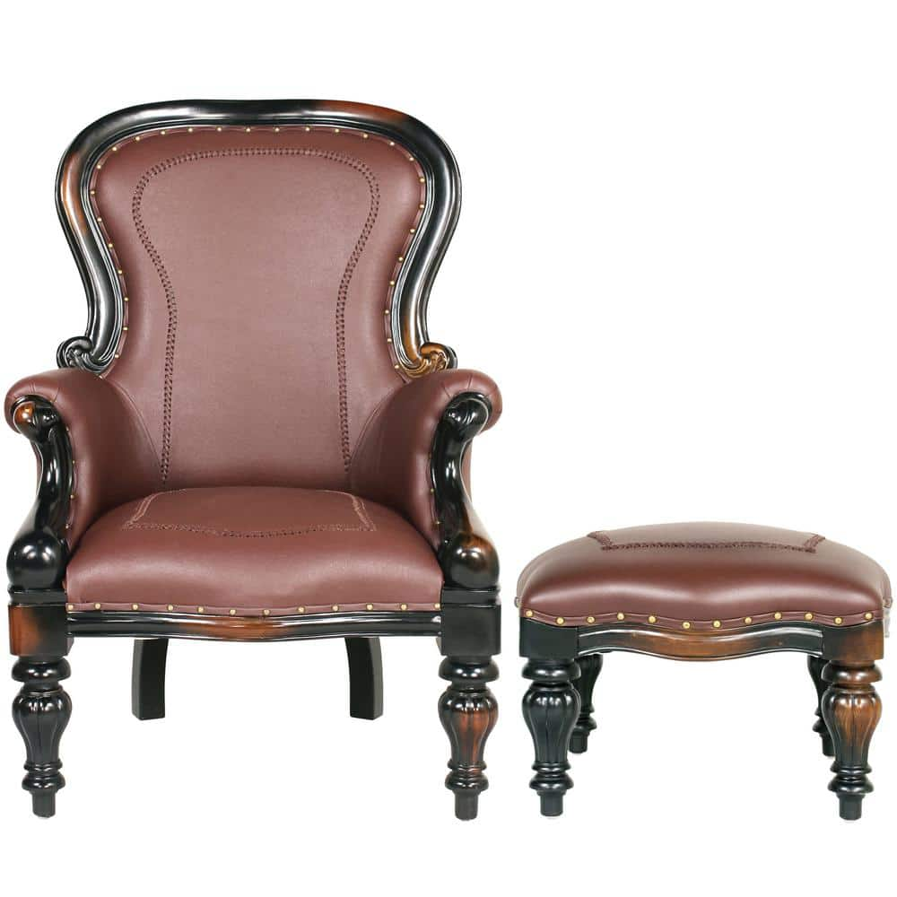 Design Toscano Victorian Rococo Brown Mahogany Wing Chair and Ottoman (Set  of 2) AF791123 - The Home Depot