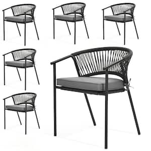 Outdoor Patio Hemp Rope Dining Chairs with Gray Cushions (6-Pack)