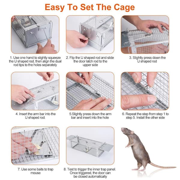 iMounTEK Humane Animal Live Cage Rat Cage Trap with 2 Doors for Mice, Rat Trap Cage with 2 Detachable U Shaped Rod for Hamsters Chipmunks rodents