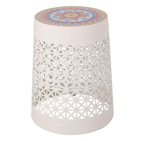 MUMTOP White Metal Ceramic Qattern Outdoor Patio Garden Table