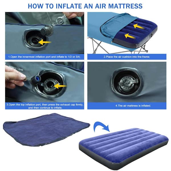 Zeus & Ruta Blue Collapsible Camping Cot Bed Set with Inflatable