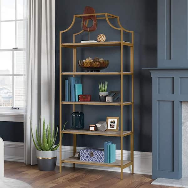 Faux SAUDER Accent Bookcase Depot Stone 5-Shelf - Lux International Metal The Deco 428207 70.866 Home in.