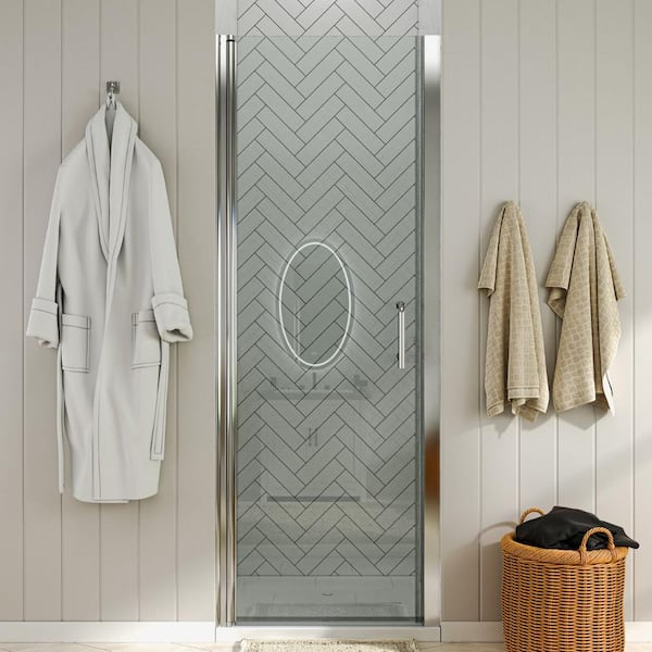 waterpar 32 to 33-1/4 in. W x 72 in. H Pivot Swing Frameless Shower Door in Chrome with Clear Glass