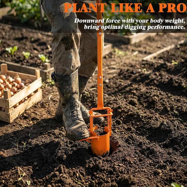34 in. to 37 in. Bulb Planter Tool Ergonomic Long Handle Orange 1