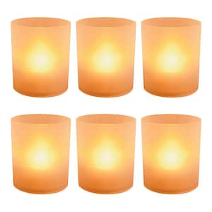 Orange Battery Operated LED Lights in Frosted Votive Holders (Set of 6)