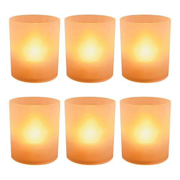 LUMABASE Orange Battery Operated LED Lights in Frosted Votive Holders (Set of 6)