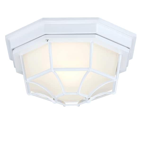 PUDO 11.42 in. 1-Light White Standard Bowl Flush Mount with Frosted Glass Shade