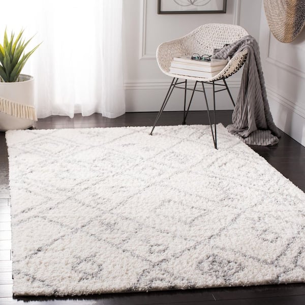Parma Shag 2 ft. x 3 ft. Cream/Gray Abstract Diamond Area Rug
