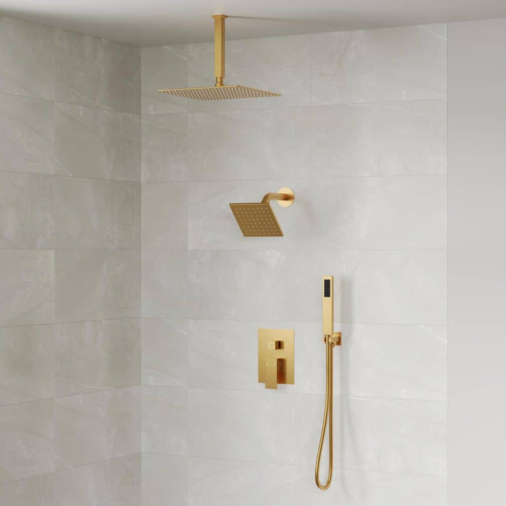 EVERSTEIN 3-Spray Square Ceiling Mount Shower Head and Handheld