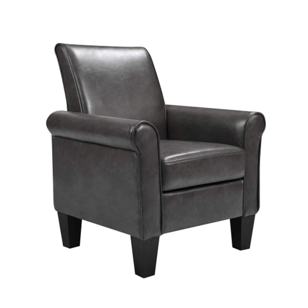 Gray Faux Leather Round Arm Accent Chair with Wood Frame