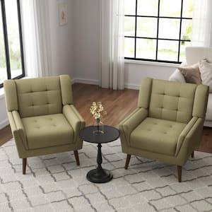 Mocha Linen Upholstered Armchair with Wood Frame (Set of 2)