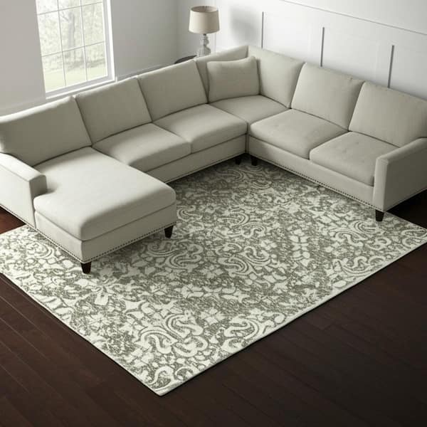 Green 10 x 14 ft. Tufted Floral Rectangle Indoor Area Rug