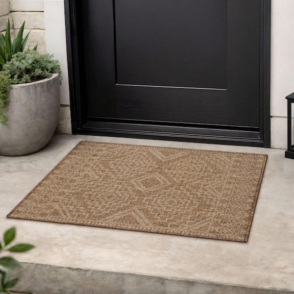 World Rug Gallery Geometric Border Sand/Natural Easy-Care Jute