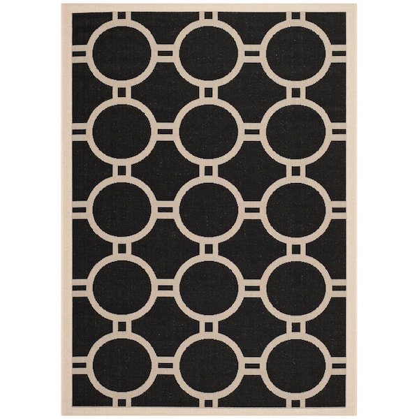 SAFAVIEH Courtyard Black/Beige 4 ft. x 6 ft. Geometric Indoor/Outdoor Patio  Area Rug