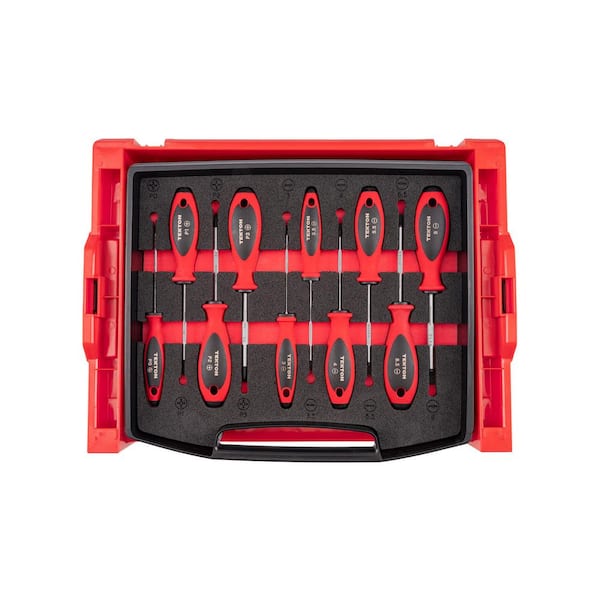 Phillips and Slotted Screwdriver Set with Open Top Drawer and Rack-4 in. Shanks, 10-Piece (#0-#3,3-8 mm)
